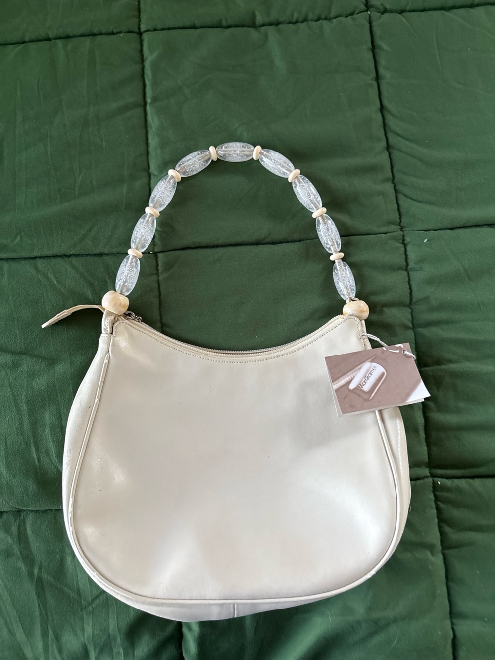 Vintage Mangiameli Milano NWT Cream Shoulder Bag Beaded Handle As Is